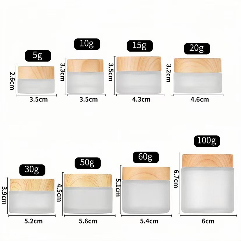 Stock Face Cream Glass Jar Skin Care Empty Frosted Glass Cosmetic Jars with Bamboo Lid 5g 10g 15g 30g 50g 100g