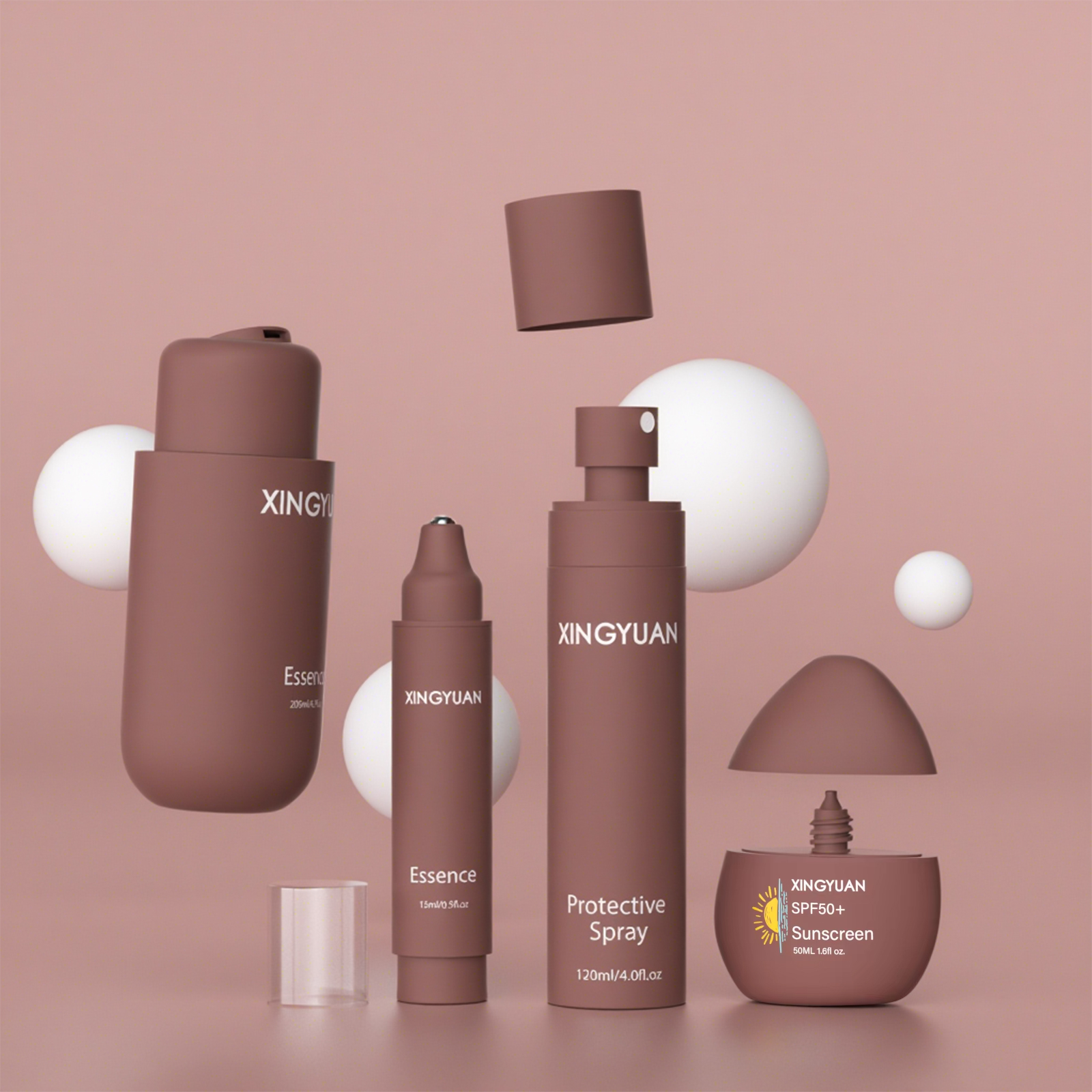 XINGYUAN Cosmetic Packaging Bottle Set For Lotion Serum Spray Sunscreen Custom Bottles Skincare