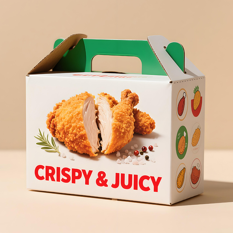 Custom Printed Design Food Grade Handle House Shaped Corrugated Cardboard Packaging Paper Box Fried Chicken Boxes