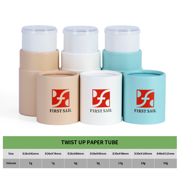 Firstsail Fragrance Deodorant Organic Natural Solid Perfume Container Twist up Paper Tube Box Private Label Push Lip Balm Stick Packaging