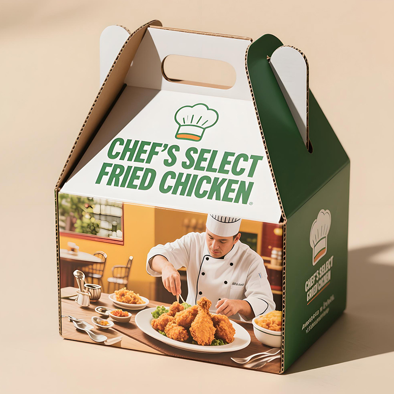 Custom Printed Design Food Grade Handle House Shaped Corrugated Cardboard Packaging Paper Box Fried Chicken Boxes