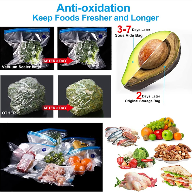 Food Grade Air Valve Ziplock Bag with PE+PA Material Recyclable Vacuum Preservation Zipper Storage for Keeping Food Fresh