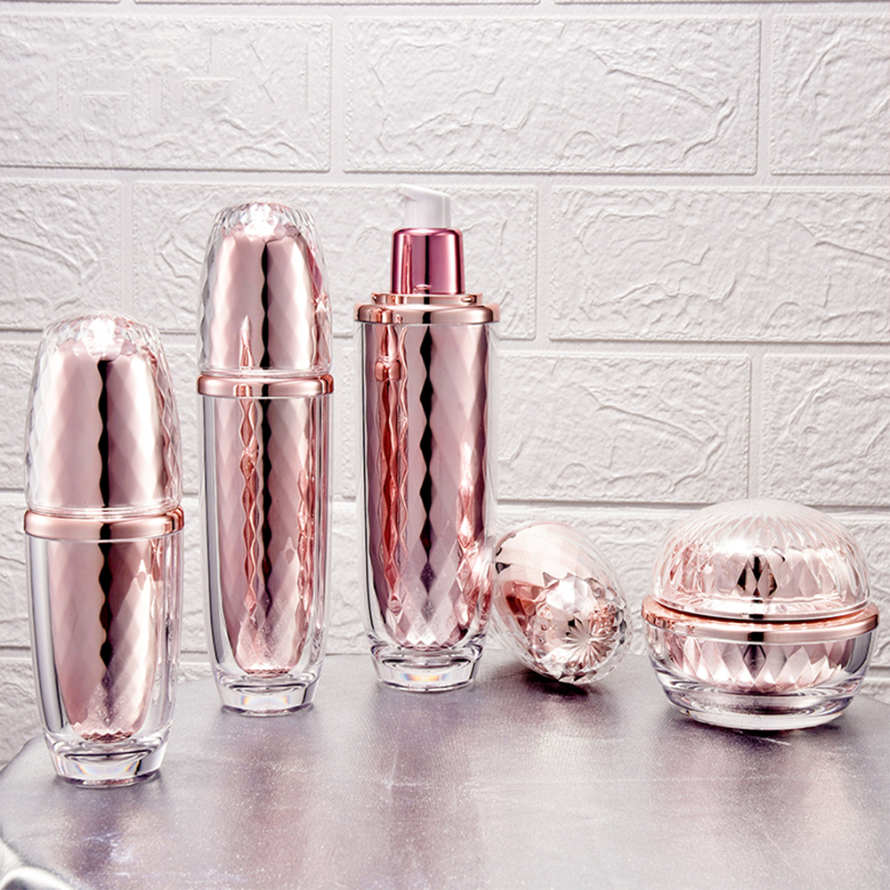 In Stock Luxury Pink Acrylic Square Jar Dropper Serum Cosmetic Packaging for Face Cream