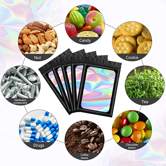 Resealable Ziplock Small Business Sealable Plastic Bag Custom Print White Black Pink Holographic Flat Mylar Packaging Zip Pouch