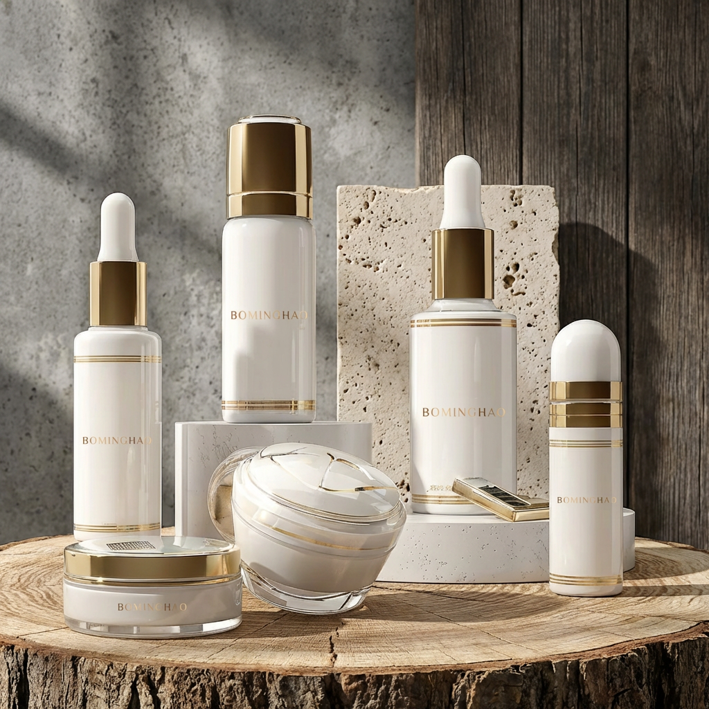 Best Sale Luxury White Cosmetic Glass Bottle and Jar Set 40ml 100ml 120ml 30g 50g for Skin Care Face Cream Skincare Packaging