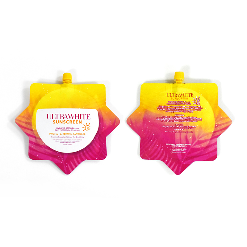 Custom Printed Die Cut Liquid Packaging Aluminum Foil Stand up Spout Pouch Refill Squeeze Sunscreen Cosmetic Travel Portable