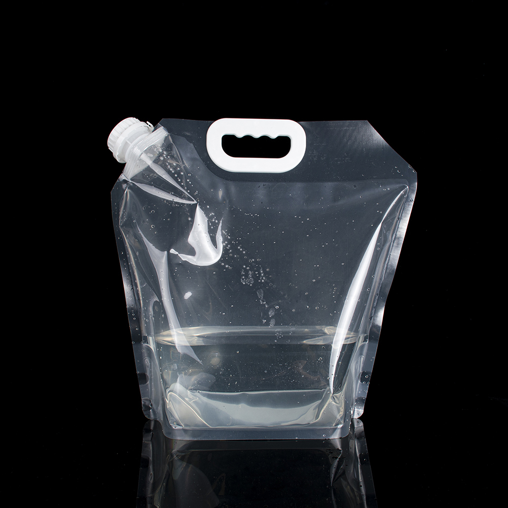 Transparent Foldable Pure Water Bag Spout Pouch 1L 2L 5L 10L Clear Portable Travel Handle Water Bag With Big Size Cap