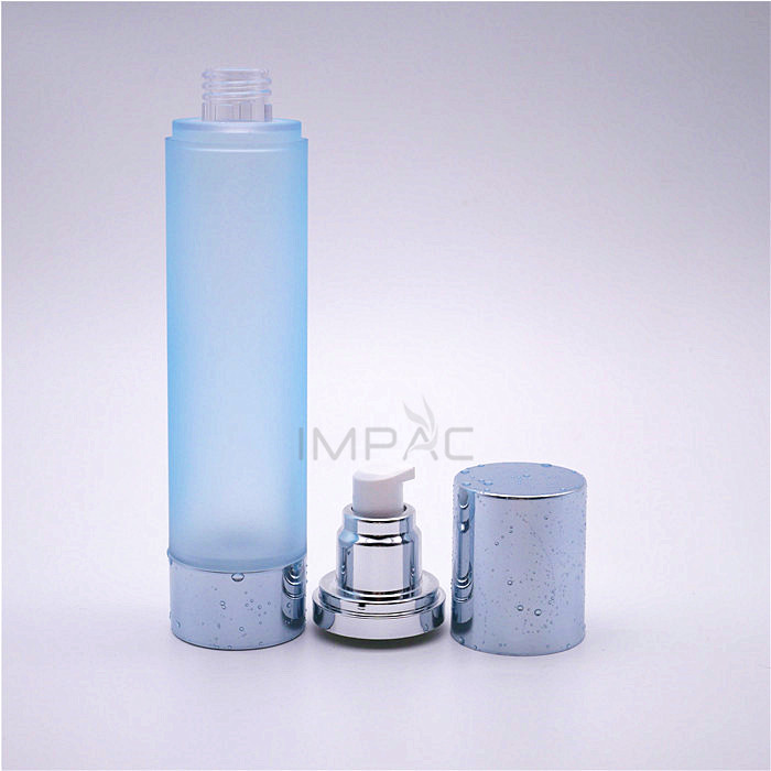 Skin care luxury airless 120 ml cream packaging with vacuum pump dispenser frosted blue container