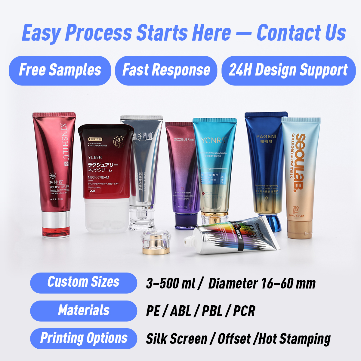 Custom 100ml Glossy PE Cosmetic Packaging Plastic Tubes for Face Wash Body Lotion Skincare Cream Squeeze Tube Container
