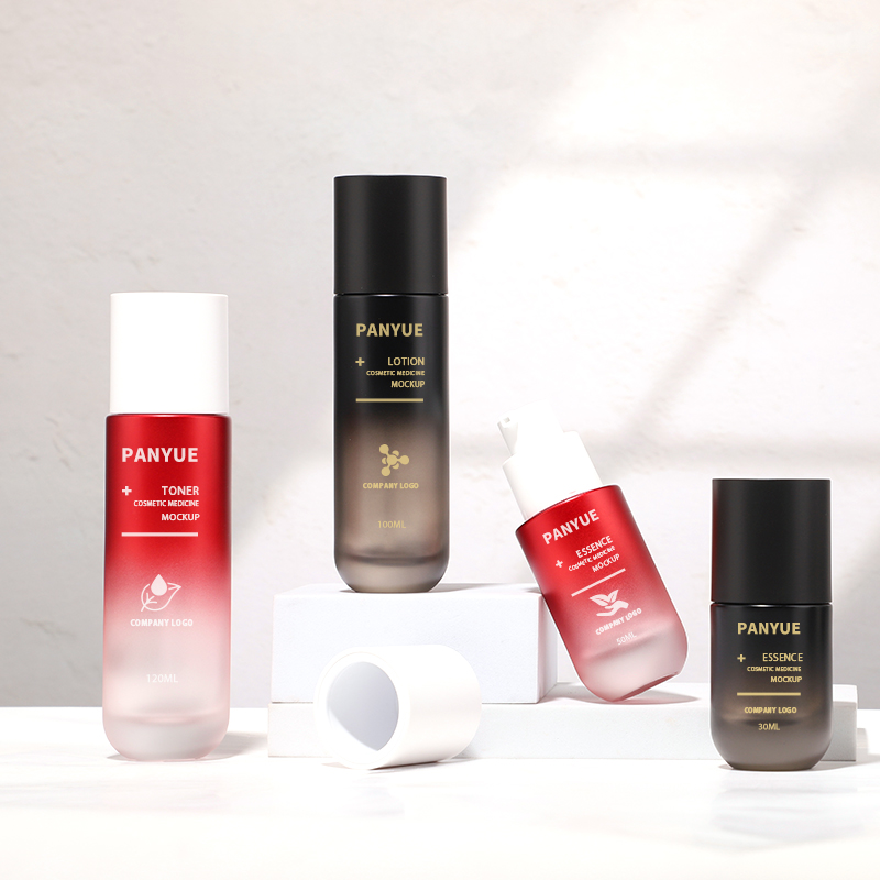 Customizable Color and Logo Lotion Pump Premium Skincare Packaging All Black Glass Bottle Set 100ml 120ml