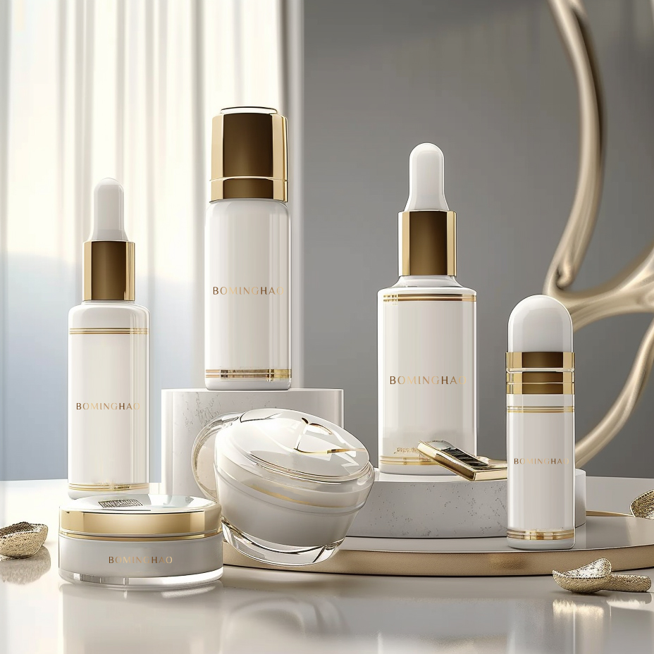 Best Sale Luxury White Cosmetic Glass Bottle and Jar Set 40ml 100ml 120ml 30g 50g for Skin Care Face Cream Skincare Packaging