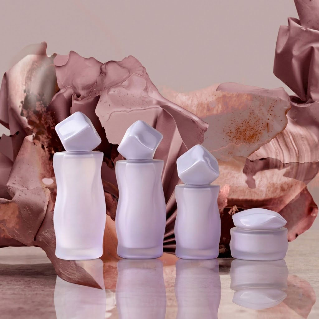 Mingsheng Luxury Unique Shape clear Matte Glass Cream Jar with Screw-On Lid 100ml Skincare Serum &amp; Cosmetic Packaging Bottle
