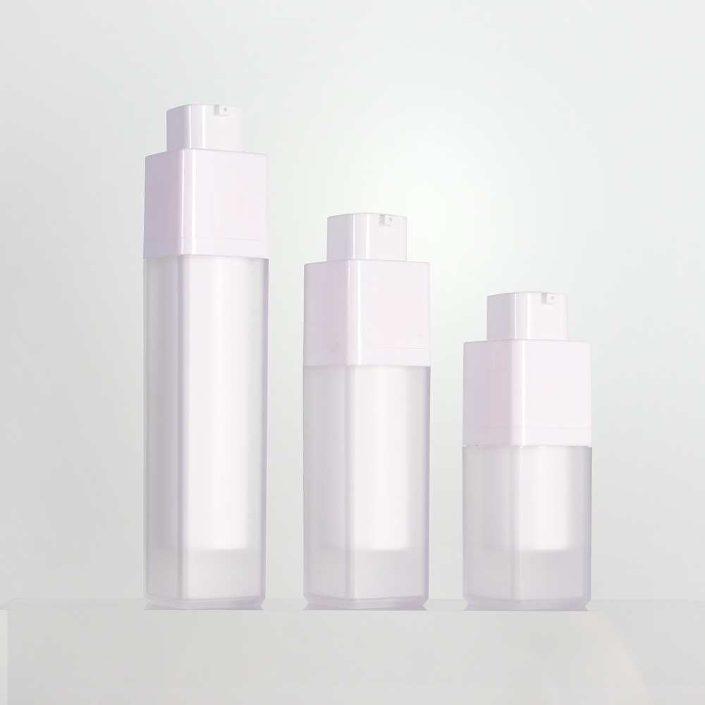 White Frosted Square Vacuum Bottle 15ml/30ml/50ml Refillable Cosmetic Serum Lotion Travel Skincare Packaging