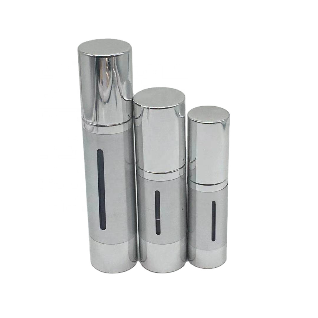 15ml Silver Coated Aluminum Airless Bottle Pump With Screen Printing For Skin Care Serum Facial Cleanser &amp; Shampoo