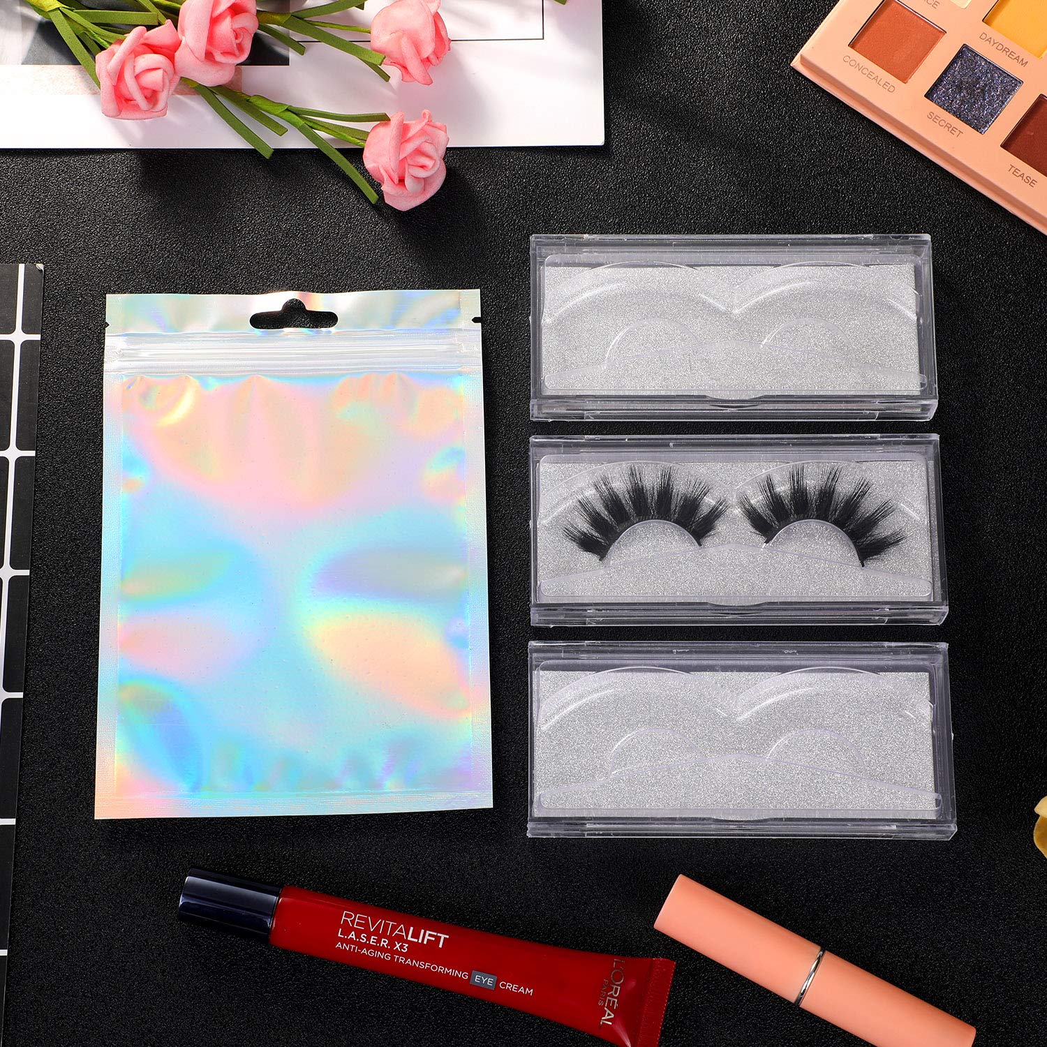 100pcs Resealable Holographic Zip Lock Mylar Bags Sealable Foil Sample Pouch Gift Baggies Cosmetic Packaging PE Ziplock Bag