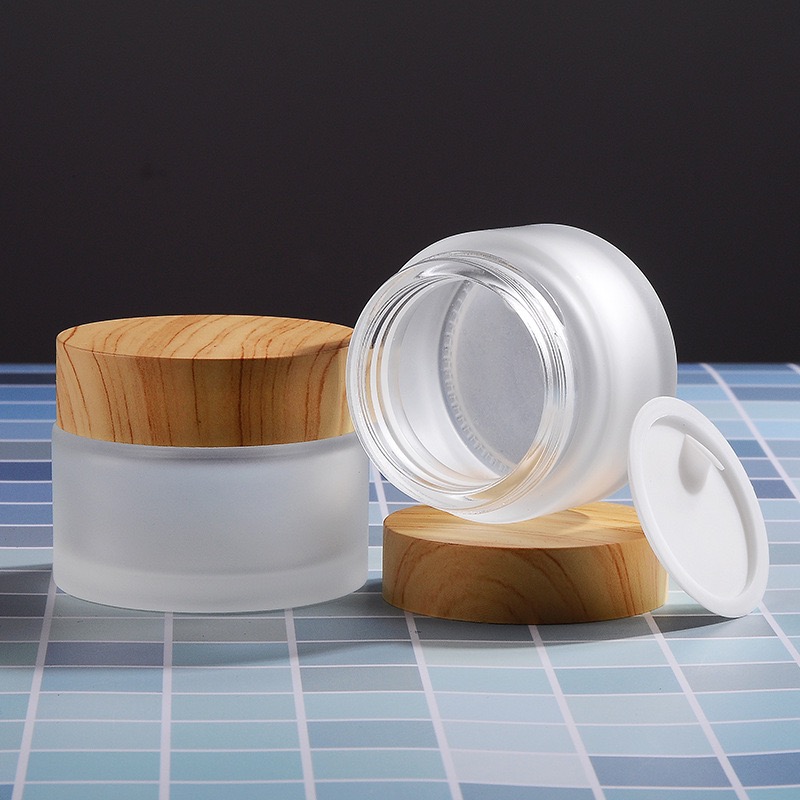 Stock Face Cream Glass Jar Skin Care Empty Frosted Glass Cosmetic Jars with Bamboo Lid 5g 10g 15g 30g 50g 100g