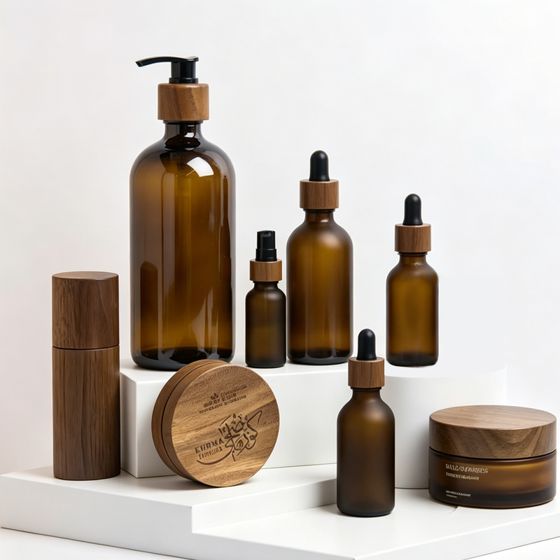 Luxury Sustainable Eco-Friendly Custom Logo Laser Engraved Frosted Skincare Lotion Serum Essential Oil Cosmetic Bottle Jar Set