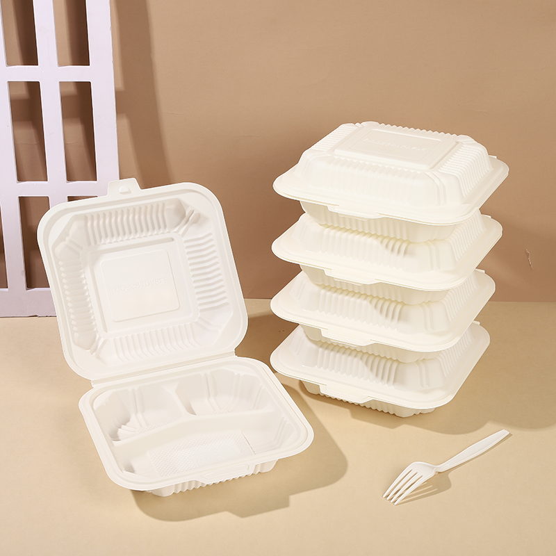 Biodegradable Disposable Lunch Box Microwavable 3-Compartment Sustainable Eco-Friendly Corn-Starch To-Go Food Container