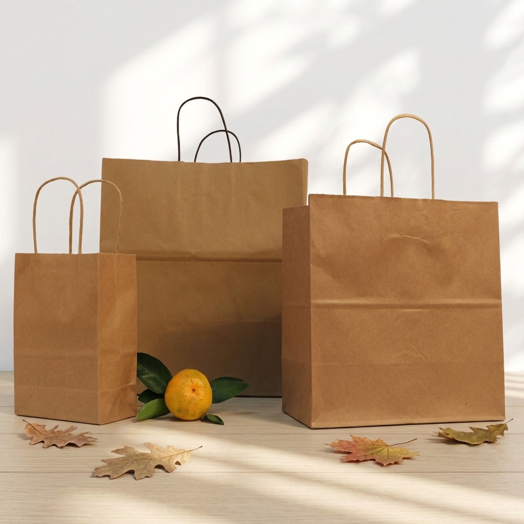Custom Logo Eco-Friendly Classic Recycled Printed Kraft Paper Bags Handles for Grocery Shopping Restaurant Takeaway Packaging