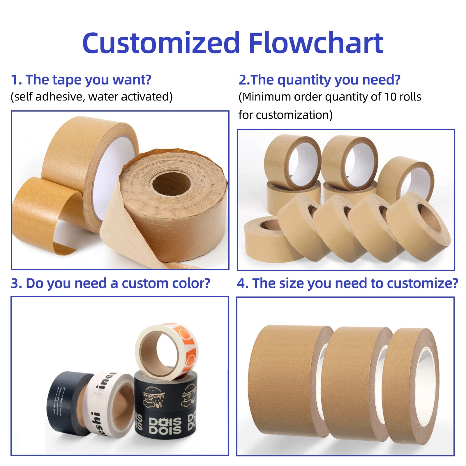 Eco-Friendly Custom Printed Kraft Paper Tape Water Activated Gummed Tape Biodegradable Reinforced Packaging Tape With Logo