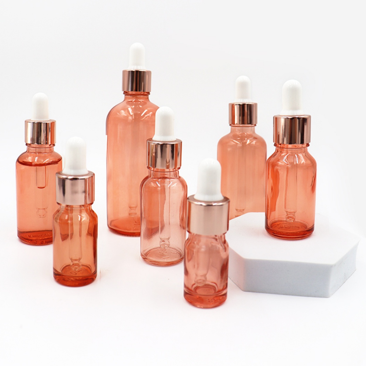 Organic Design 1oz 2oz 3oz Pink Glass Skincare Bottles Set with Screen Printing Ready Stock Cosmetic Serum &amp; Eye Drop Bottles