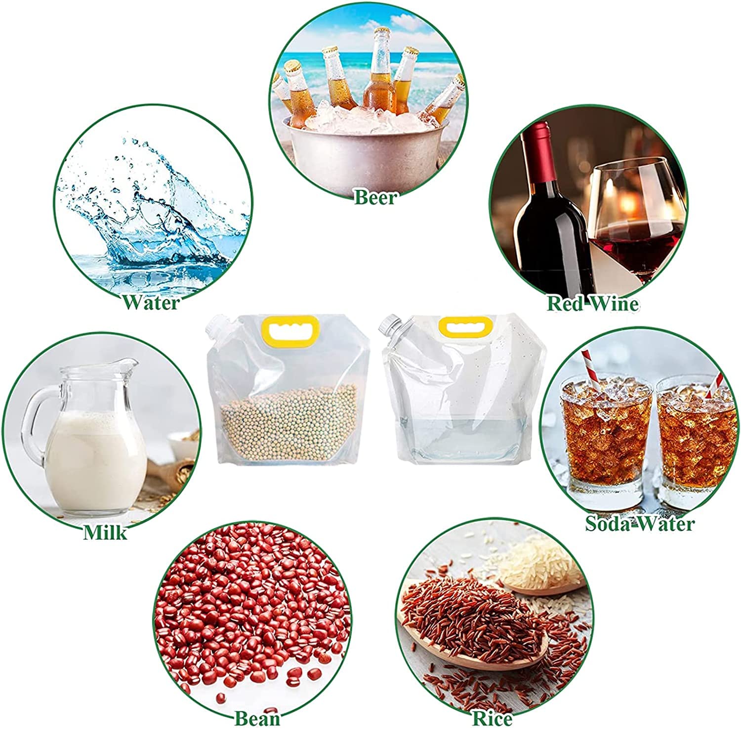 Transparent Foldable Pure Water Bag Spout Pouch 1L 2L 5L 10L Clear Portable Travel Handle Water Bag With Big Size Cap