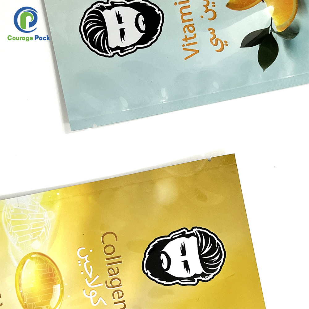 Low MOQ Customized Laminated Foil Face Mask Packaging Bag Three Side Seal Plastic Packaging Bags for Cosmetic Facial Skincare