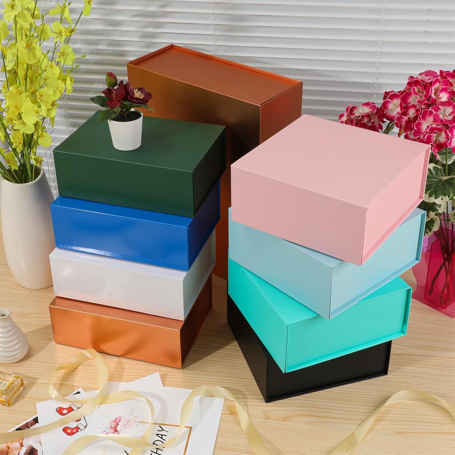 Custom Logo Luxury Rigid Pink Gift Box With Lids Magnetic Closure Collapsible With Ribbon For Gift Packaging With Bag