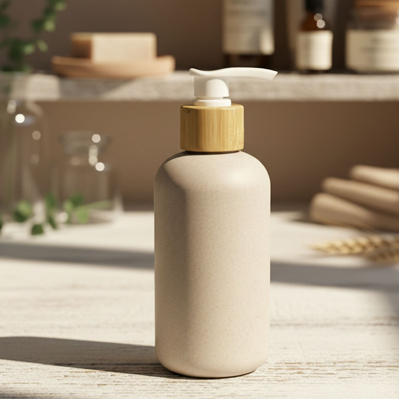 Bamboo Wheat Straw Bottle Biodegradable Compostable Cosmetic Conditioner Packaging Custom Design by OEM Manufacturer