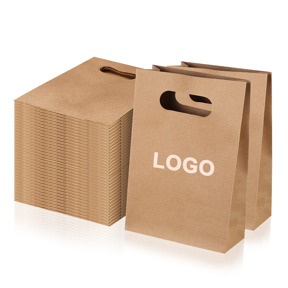 Custom Logo Printed Biodegradable Brown Kraft Paper Bag Luxury Gift Shopping Paper Bag Packaging With Die Cut Handle