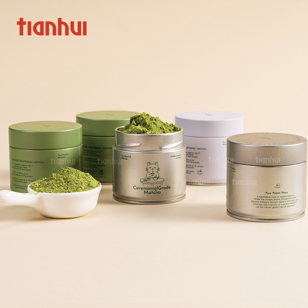 Tianhui Mini 30g Matcha Cans Round Airtight Small Metal Tins for Original Matcha Tins Tea Storage
