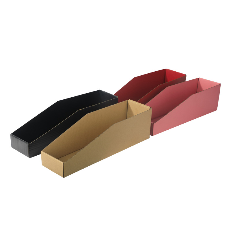 Open Top Corrugated Cardboard Storage Boxes Glossy/Matt UV Laminated Custom Wholesale Bin Shelves for Mailing with Embossing