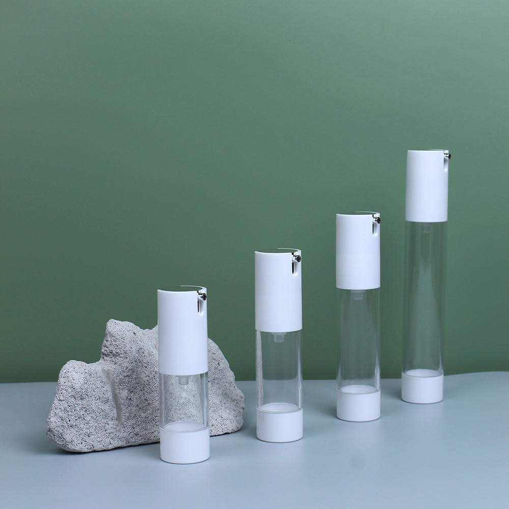 Sustainable White Airless Pump Bottles for Travel 15ml 30ml 50ml Sizes with Electroplating for Cosmetic Foundation and Lotion