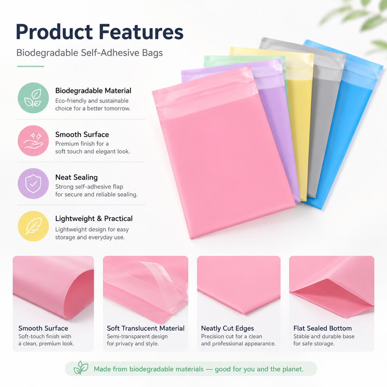 Biodegradable PE Plastic Ziplock Bags Custom Color &amp; Logo Self-Sealing Waterproof for E-commerce Packaging