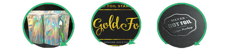 Holographic, Gold foil hot stamping, Silver foil hot stamping