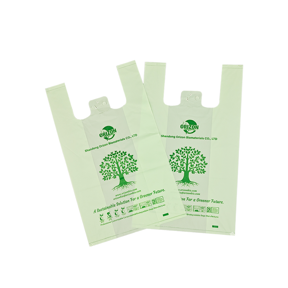 Plastic Free Sustainable Compostable Plant-based PLA PBAT Biodegradable Takeout Packaging T-shirt Bag