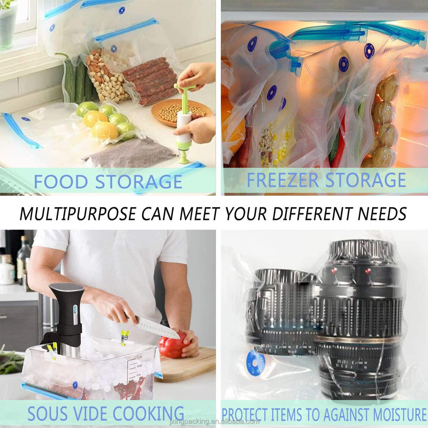 Food Grade Air Valve Ziplock Bag with PE+PA Material Recyclable Vacuum Preservation Zipper Storage for Keeping Food Fresh