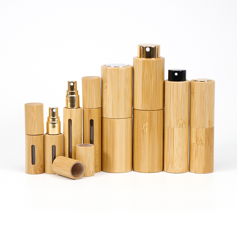 Natural 5ml 10ml Perfume Packaging Bottle Bamboo and Glass Perfume Spray Bottle Support Laser logo Travel Size Cosmetic Bottle