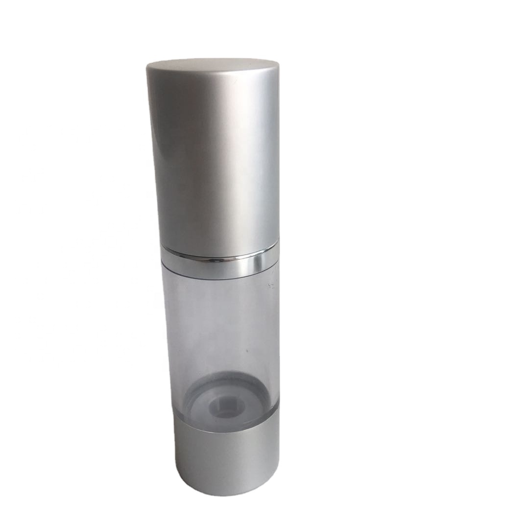 Luxury Silver Aluminum Airless Pump Bottle Clear AS Plastic Vacuum Cosmetic Packaging For Skincare Serum Lotion