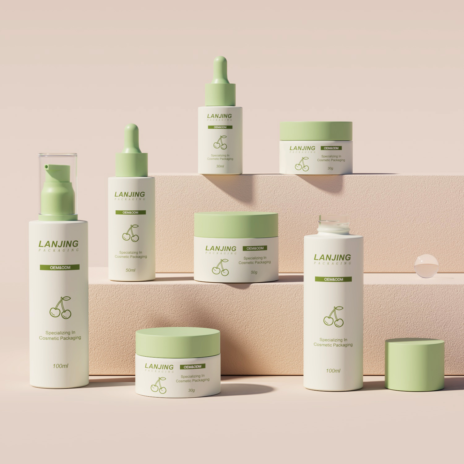 Skincare Packaging Containers Luxury Glass Spray Lotion 1oz 30ml 50ml 60ml 100ml 120ml Frosted Glass Jar and Serum Bottle