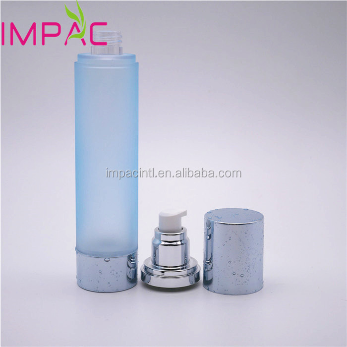Skin care luxury airless 120 ml cream packaging with vacuum pump dispenser frosted blue container