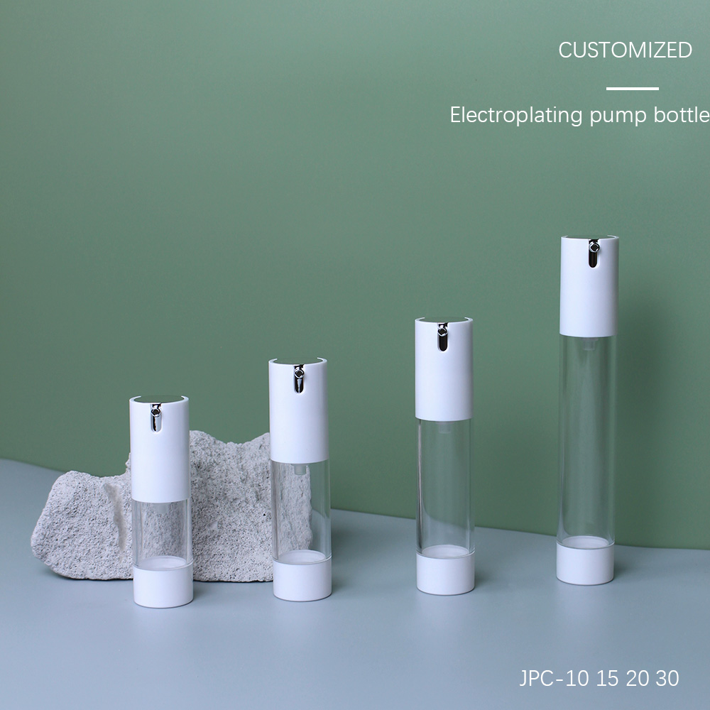 Sustainable White Airless Pump Bottles for Travel 15ml 30ml 50ml Sizes with Electroplating for Cosmetic Foundation and Lotion