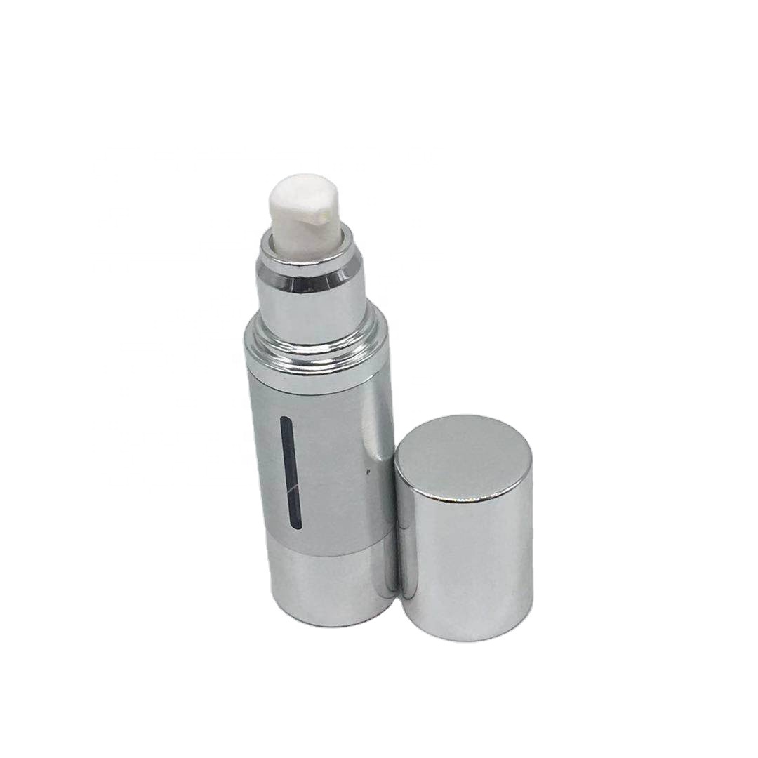 15ml Silver Coated Aluminum Airless Bottle Pump With Screen Printing For Skin Care Serum Facial Cleanser &amp; Shampoo