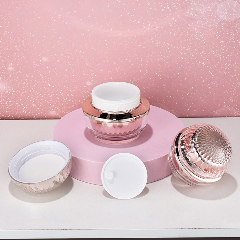 In Stock Luxury Pink Acrylic Square Jar Dropper Serum Cosmetic Packaging for Face Cream