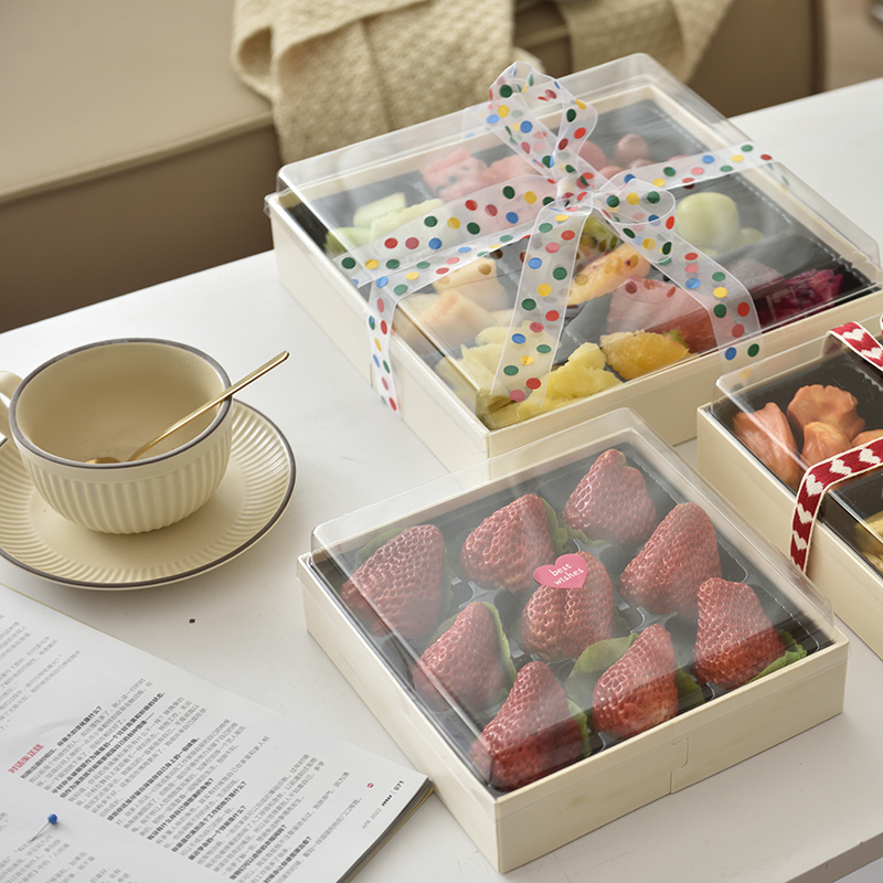 Wooden Transparent Window Food Fruit Eco Conscious Food Packaging Custom Print Food Container Various Pastry Cake Box