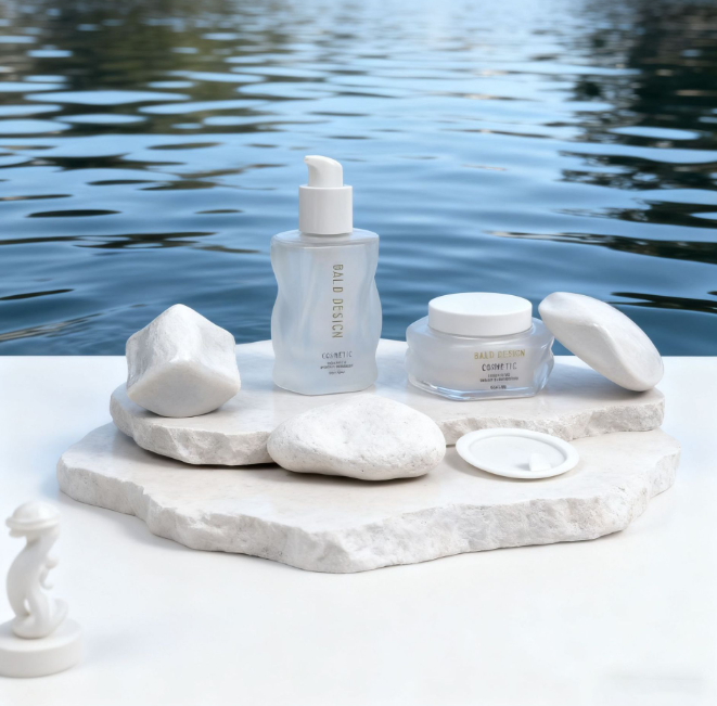 Luxury Glass Bottle Cream Jar Serum Pump Irregular Shape Creative Design Meteorite Cap Cosmetic Packaging Skincare