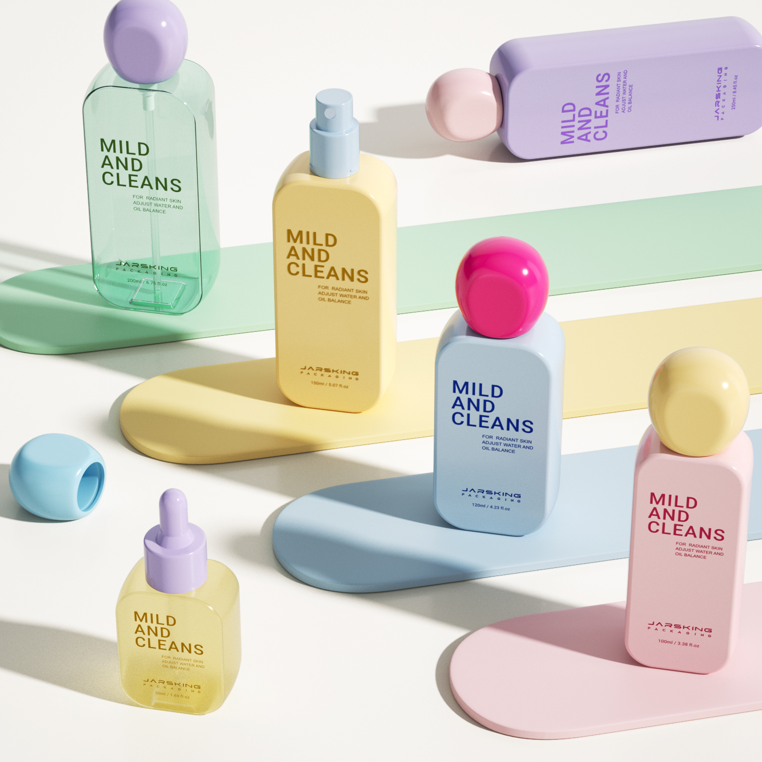 Custom Logo Eco Packaging PETG Plastic Spray Bottle Flat Lotion Pump Bottle for Body Hair Oil Toner Skincare Set with Box