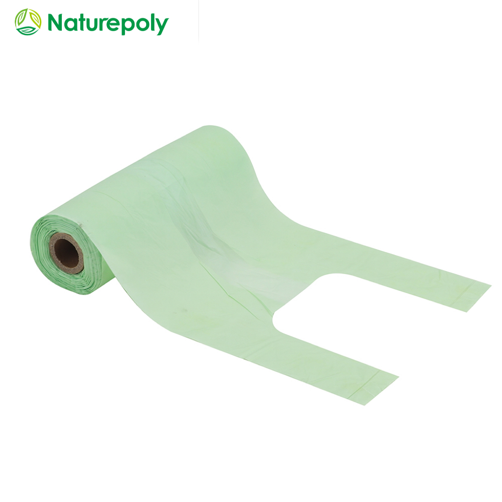 Plastic Free Sustainable Compostable Plant-based PLA PBAT Biodegradable Takeout Packaging T-shirt Bag