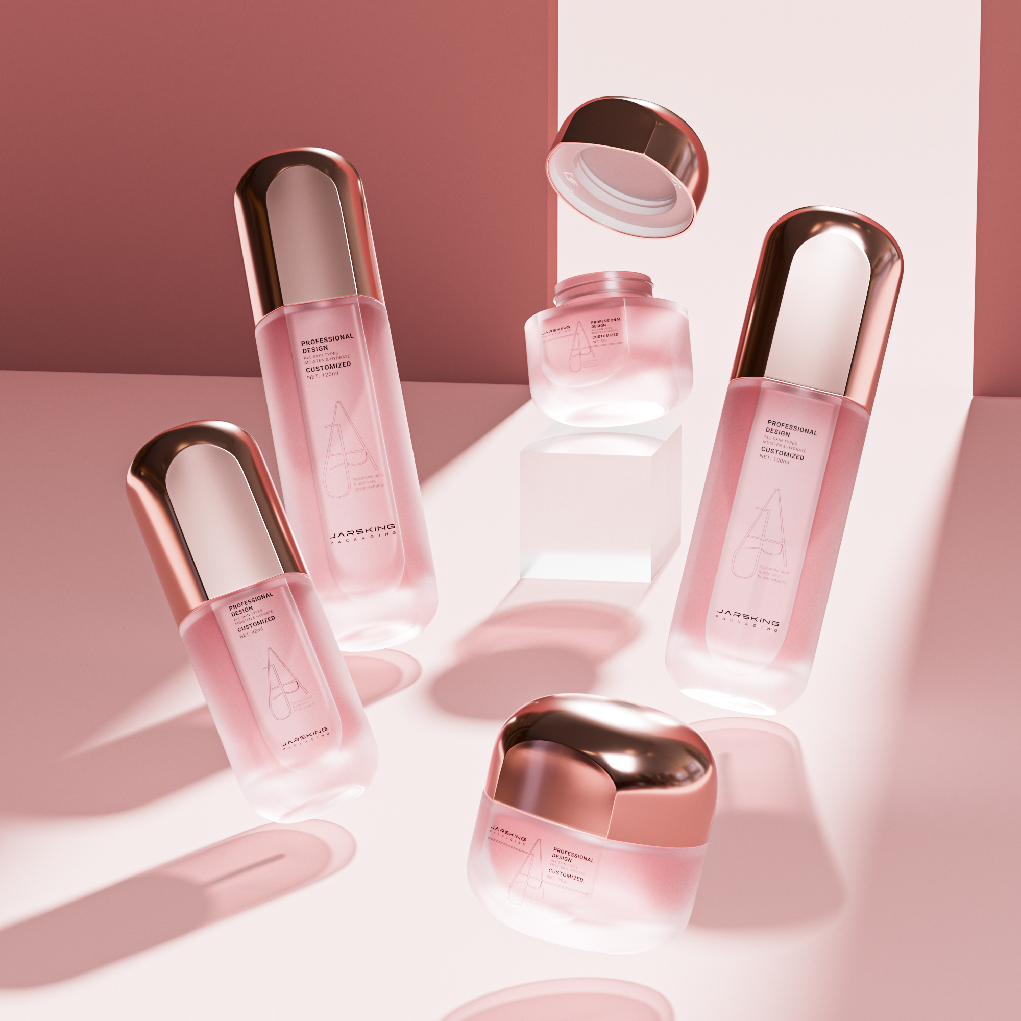 NEW Unique Modern Gold Custom Luxury Skincare Line Packaging Glass Toner Bottles Containers Set