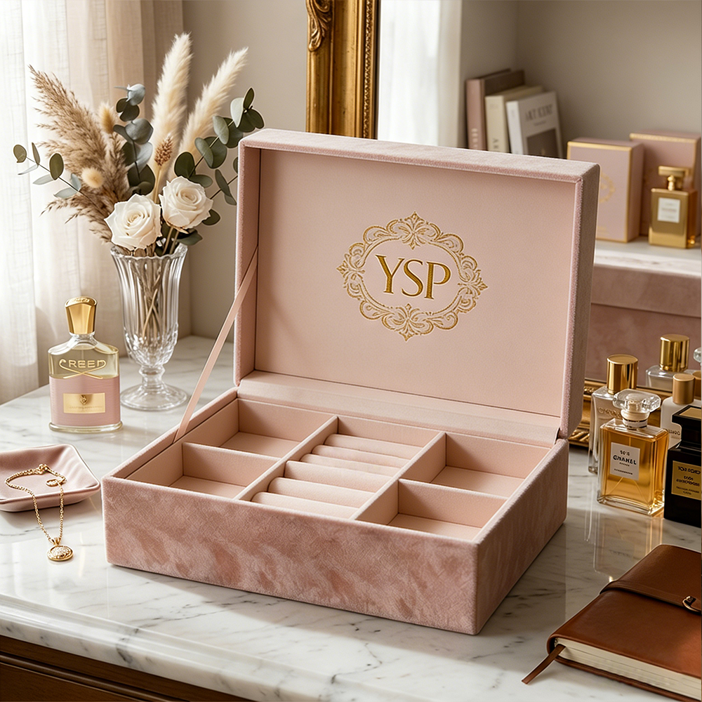 Wholesale High End Custom Logo Velvet Rigid Cardboard Gift Box Suede Cosmetic Skincare Packaging Display Box